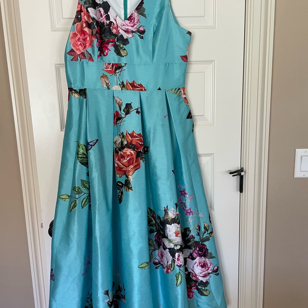 eShakti Floral Midi Dress in Teal and Multicolor